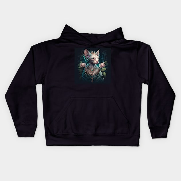 Majestic Floral Goddess Sphynx Kids Hoodie by Enchanted Reverie